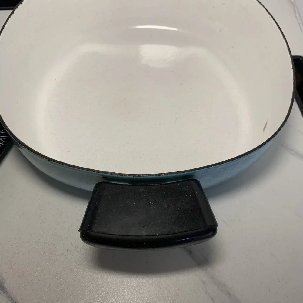 1950's Serendipity Turquoise Pot Enamelware Black Lid Spaghetti Drizzle -8